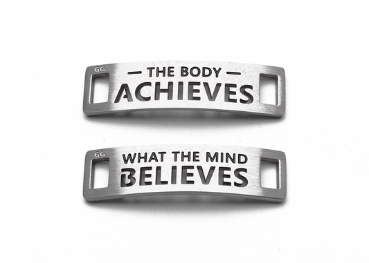 THE BODY ACHIEVES WHAT THE MIND BELIEVES Inspirational Shoe Tag Set