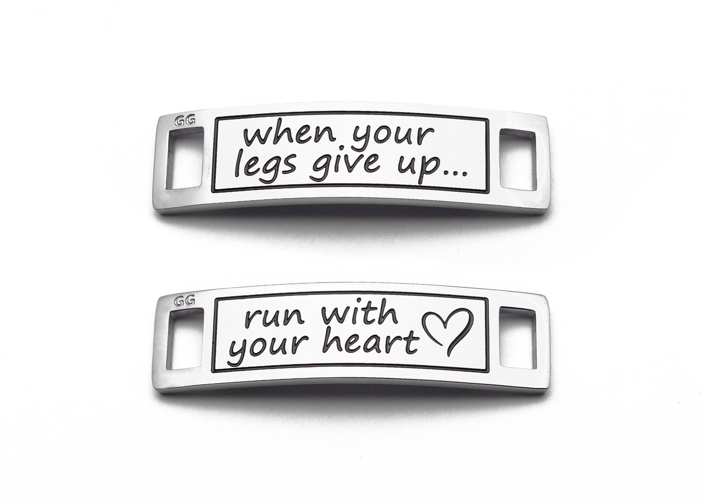 WHEN YOUR LEGS GIVE UP RUN WITH YOUR HEART Inspirational Shoe Tag Set